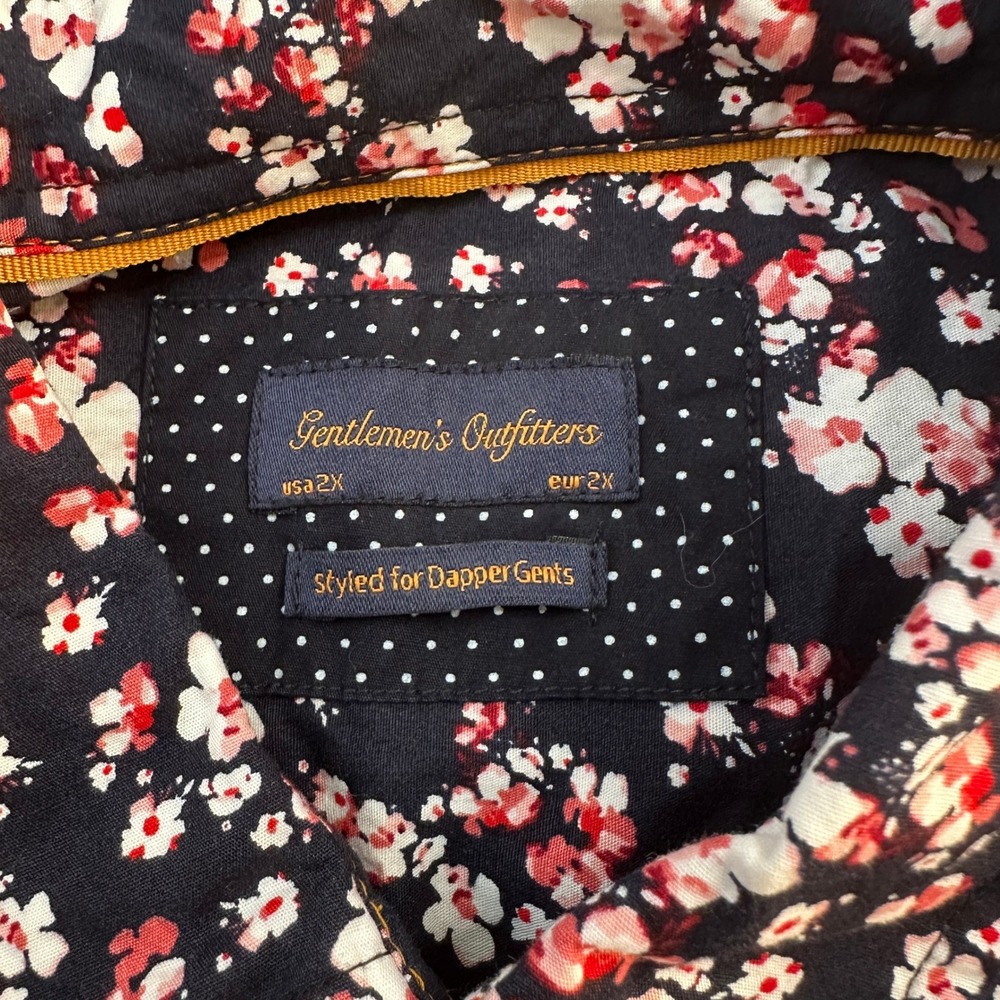 Gentlemen's Outfitters Mens 2XL Navy Floral 100% Cotton Short Sleeve Button Down - Picture 6 of 10